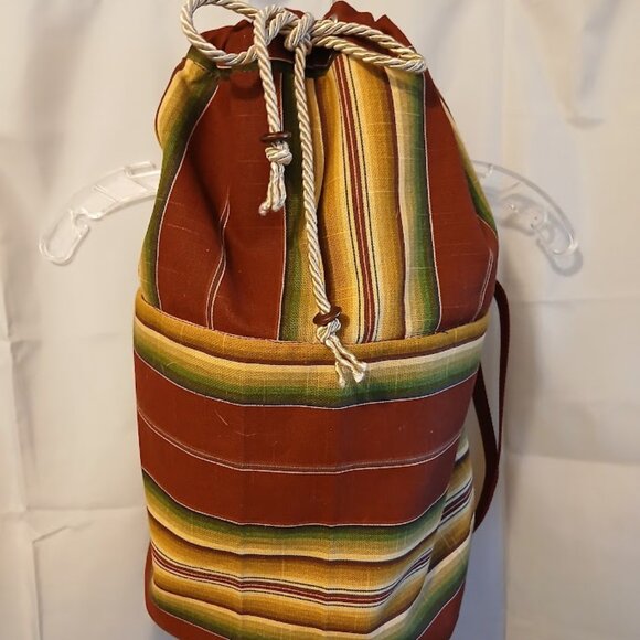 New Southwestern Cowgirl Bucket Tote Sling Bag Sarape Stripe Burgundy Olive Tan - Picture 1 of 10